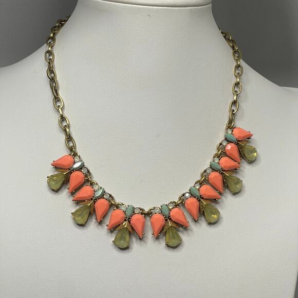 J. Crew crystal statement necklace peach and citrine in gold tone trendy boho - Picture 9 of 15